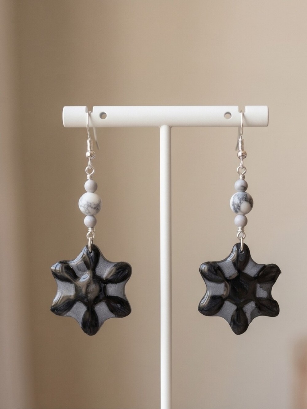 #503 HAND CRAFTED Earrings handcrafted handmade Resin White Black Teardrop